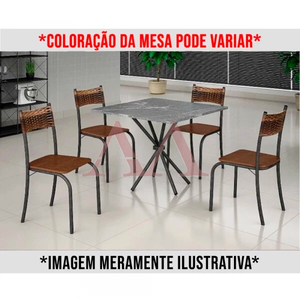 CJ MESA 4C MOVEIS TEIXEIRA ATLANTA QUADRADA 70X70 MARROM C/ RATAN CARVALHO